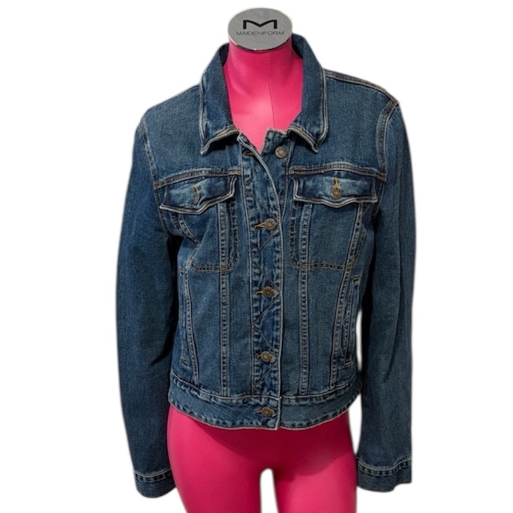 Free People Denim Jean Jacket Women's Large Cotton Gray Fabric Pockets Trucker